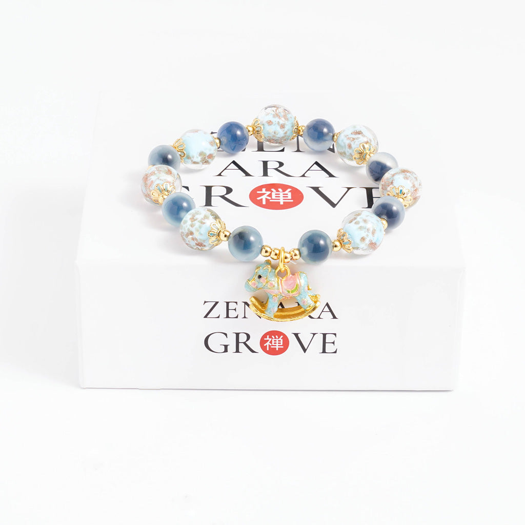 LIMITED TIME OFFER-Handcrafted Blue Agate and Luminous Glass Bead Bracelet –  A Symbol of Joy and Protection | Zen Ara Grove
