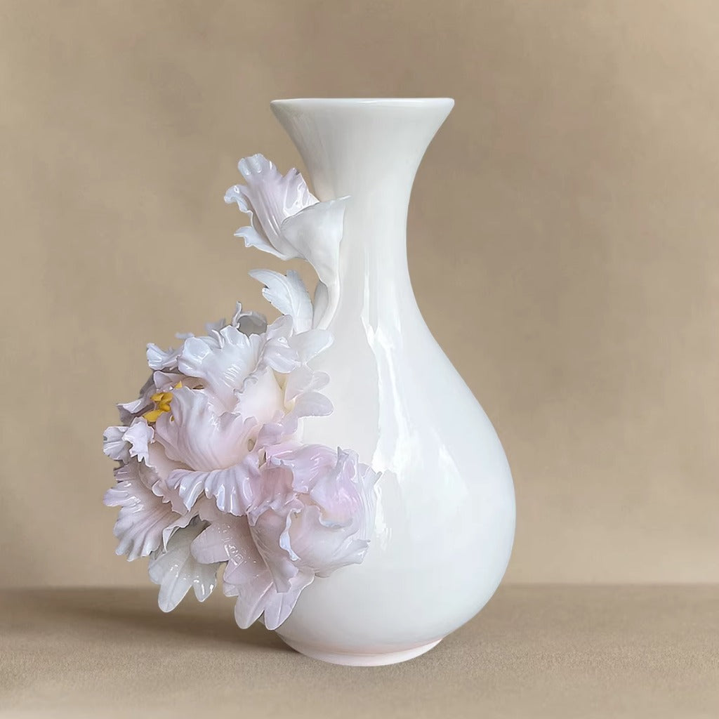 Handcrafted Heritage Ceramic Peony Vase – Blossoms Growing from the Surface | Zen Ara Grove