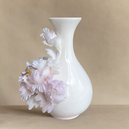 Handcrafted Heritage Ceramic Peony Vase – Blossoms Growing from the Surface | Zen Ara Grove