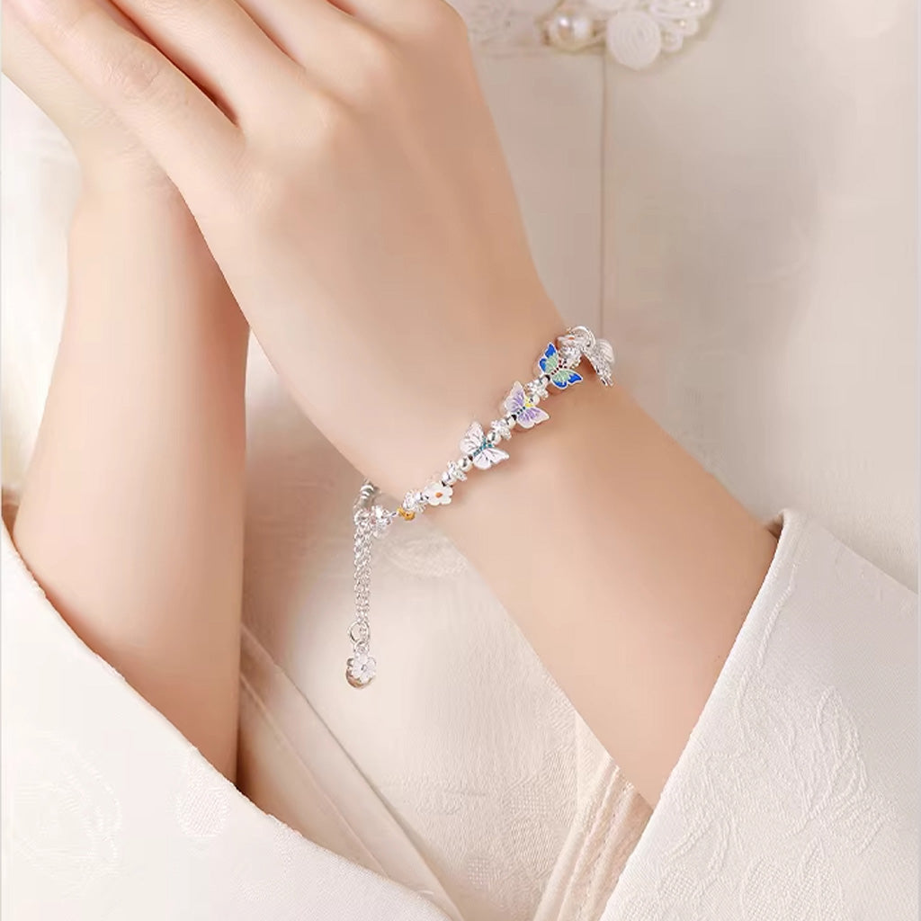 Half Cuff Sterling Silver Bracelet – Delicate Butterfly and Flower with Elegant Tassel | Zen Ara Grove