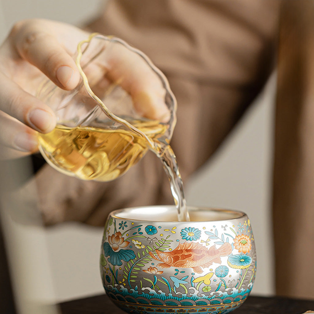 999 Silver Tea Cup – Emblem of Serenity & Blessing – Fine Hammered Finish | Zen Ara Grove