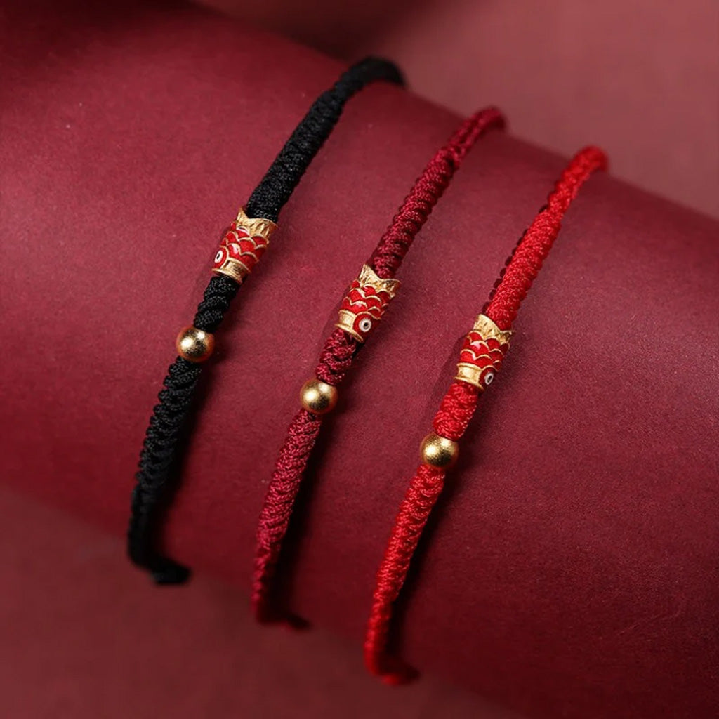 Adjustable Koi-Pattern Bead Cord Bracelet — Perseverance & Good Fortune