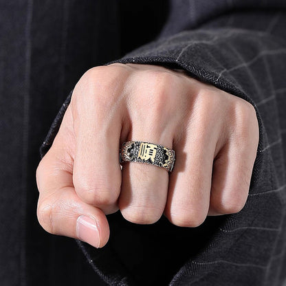 Handcrafted Copper Pixiu Ring with Shun Symbol – Wealth & Good Fortune | Zen Ara Grove