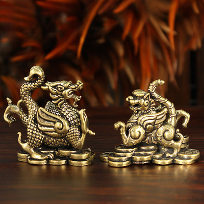 Brass Four Guardian Beasts Set – Azure Dragon, White Tiger, Vermilion Bird & Black Tortoise Statues | Zen Ara Grove