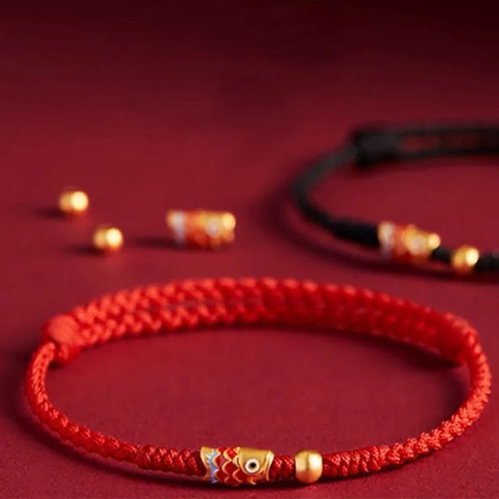 Adjustable Koi-Pattern Bead Cord Bracelet — Perseverance & Good Fortune