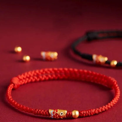 Adjustable Koi-Pattern Bead Cord Bracelet — Perseverance & Good Fortune