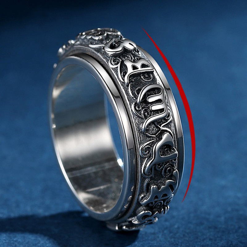 Six-Word Mantra Spin Ring with Pixiu Blessings | Zen Ara Grove