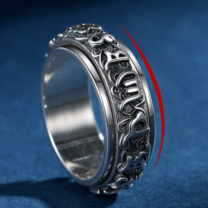 Six-Word Mantra Spin Ring with Pixiu Blessings | Zen Ara Grove