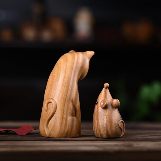 Small Cat Mouse Green Sandalwood African Red Rosewood Peace Home Decoration | Zen Ara Grove
