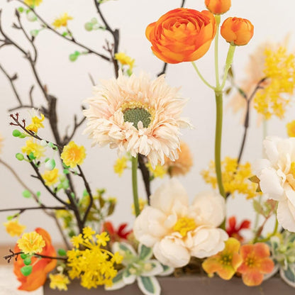 Handmade Silk Blossom Décor with Wooden Planter – Serenity in Bloom | Zen Ara Grove
