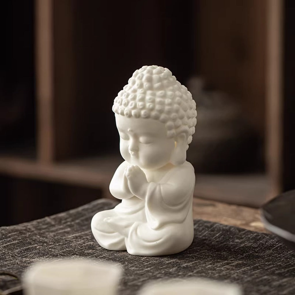 Handcrafted High-Fired White Ceramic Tathagata Figurine – Elegant Zen Serenity | Zen Ara Grove