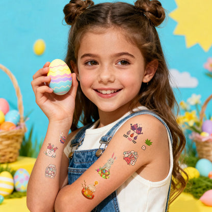 Waterproof Cartoon Rabbit and Egg Tattoo Stickers – Fun & Celebration | Zen Ara Grove