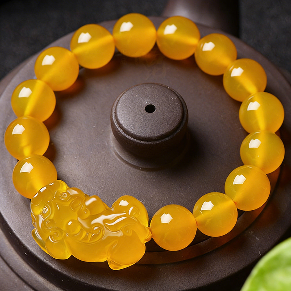 Handcrafted Yellow Chalcedony Pixiu Bracelet – Wealth & Prosperity | Zen Ara Grove