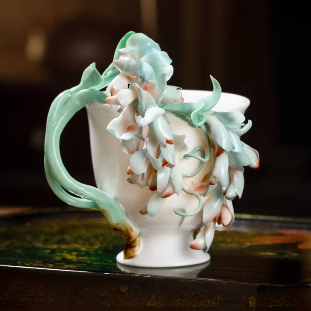 Handcrafted Heritage Porcelain Cup – Roses Blooming from the Surface | Zen Ara Grove