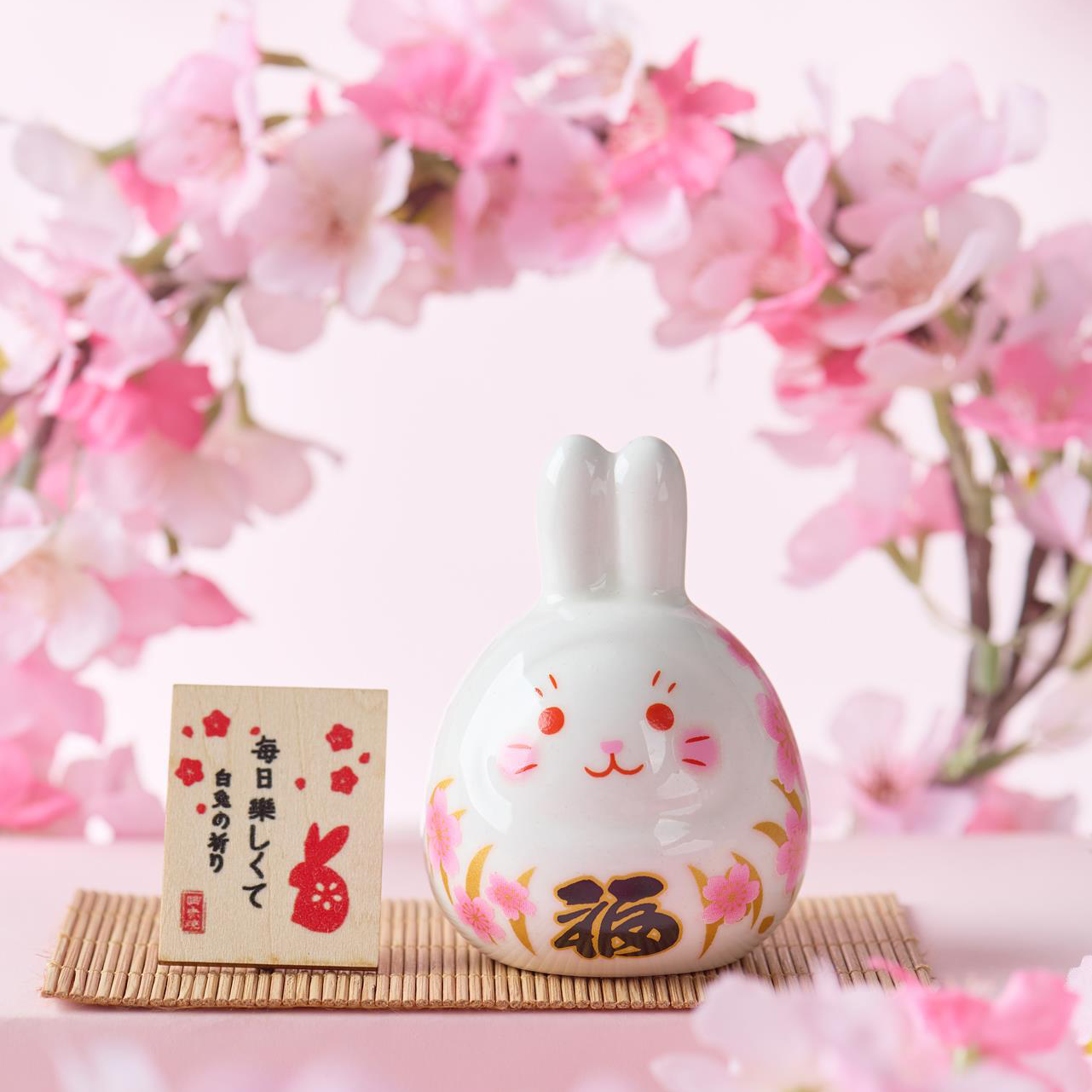 Lucky Rabbit Ceramic Figurine – Red Charm for Good Fortune | Zen Ara Grove