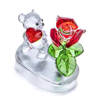 Crystal Glass Bear with Rose – A Heartfelt Gift of Love and Devotion | Zen Ara Grove