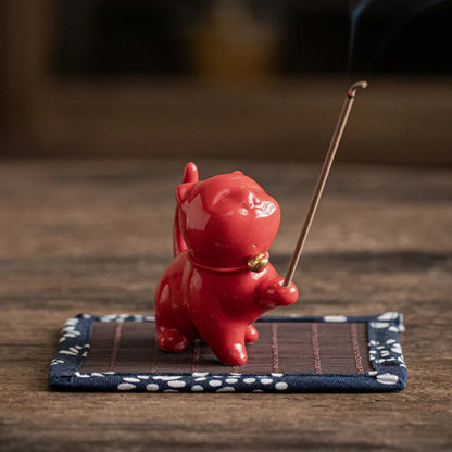 Mini Lucky Cat Kitten Tea Pet Ceramic Home Desk Figurine Decoration With Bamboo Mat| Zen Ara Grove