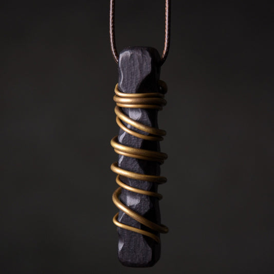Zen Meditation Pendant – Ebony Wood Wrapped in Brass Wire | Zen Ara Grove