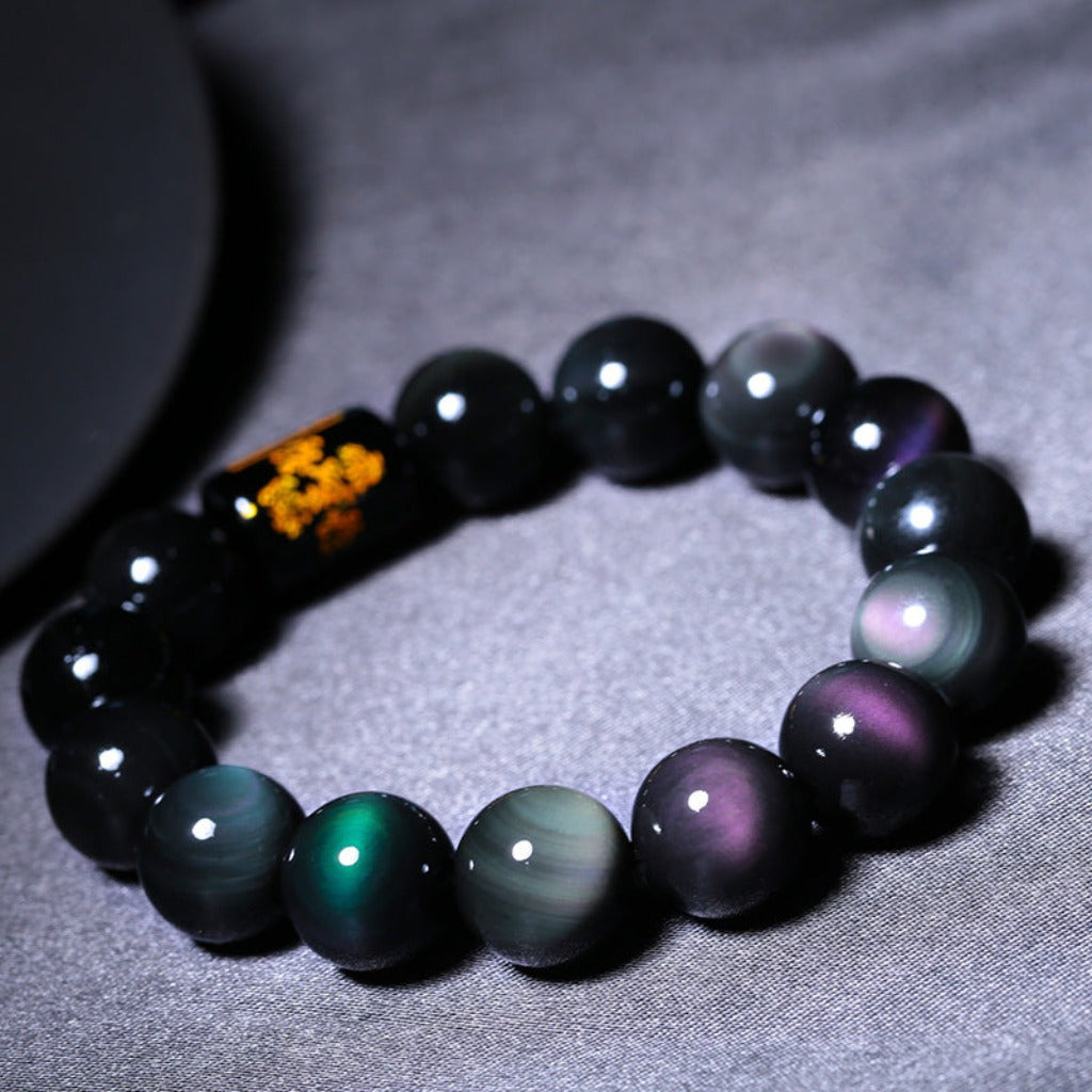 Natural Obsidian Bracelet – Rainbow Eye Design for Strength & Clarity | Zen Ara Grove