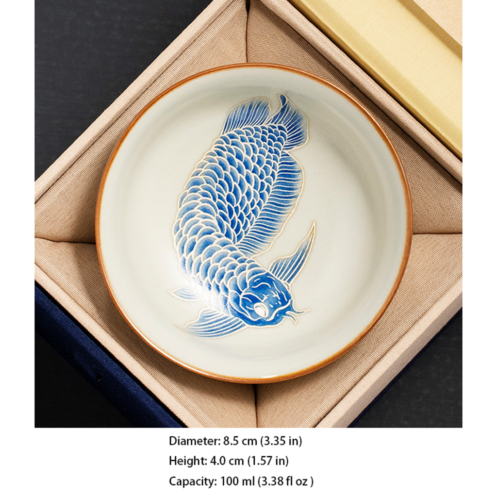 Oriental Ru Kiln Pu-er Cup – Handcrafted Porcelain with Silver Scale Glaze and Dragon Pattern | Zen Ara Grove