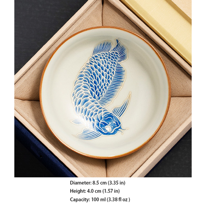 Oriental Ru Kiln Pu-er Cup – Handcrafted Porcelain with Silver Scale Glaze and Dragon Pattern | Zen Ara Grove