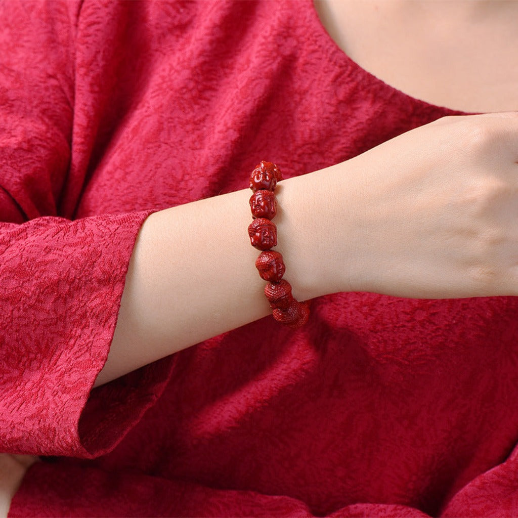Cinnabar Buddha Head Prayer Bead Bracelet