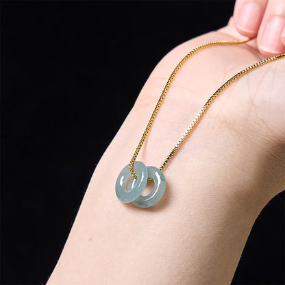 Double Jade Peace Buckle Necklace with Gold-Tone or Silver-Tone Chain