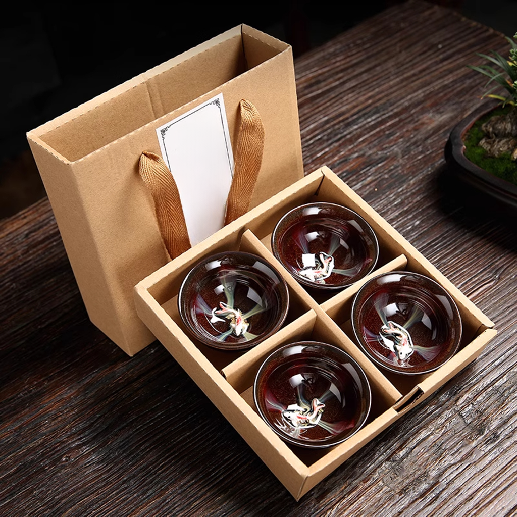 Artisan Porcelain Tea Cup – Unique Kiln-Varied Colors with Koi Design | Zen Ara Grove