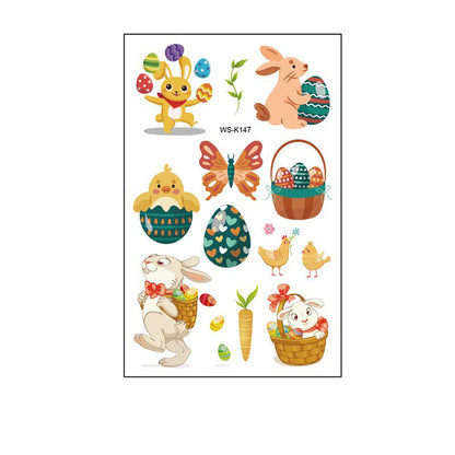 Waterproof Cartoon Rabbit and Egg Tattoo Stickers – Fun & Celebration | Zen Ara Grove