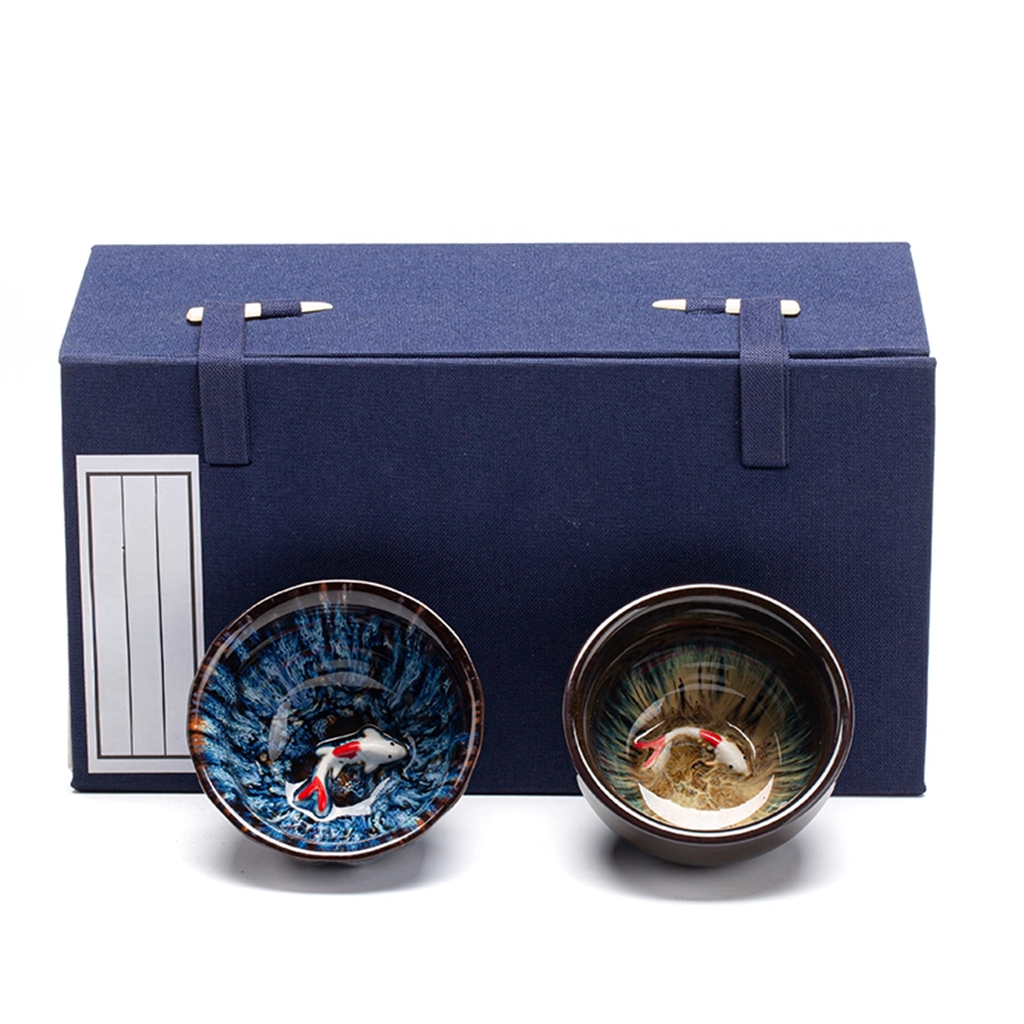 Kiln-Change Glaze Porcelain Teacup – Lucky Fish "Year of Plenty" Design | Zen Ara Grove