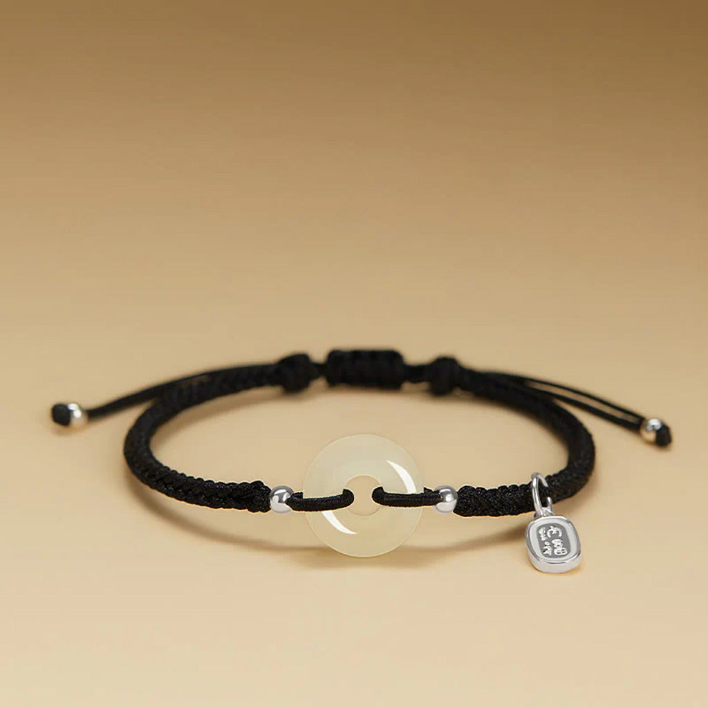 Adjustable Hand-Braided Hetian Jade Peace Buckle Bracelet — Balance & Good Wishes