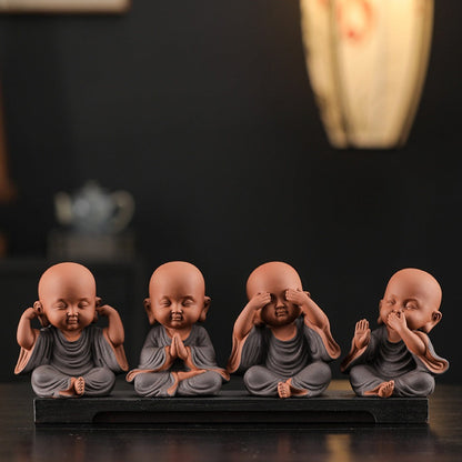 Handcrafted Ceramic "Four-Nos" Monk Statues – Symbol of Inner Calm & Thoughtful Living | Zen Ara Grove