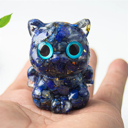 Cute Cat Lazurite Amethyst Black Obsidian Aquamarine Crystal Resin Positive Home Decoration | Zen Ara Grove