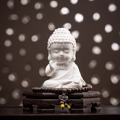 Handcrafted High-Fired White Ceramic Tathagata Figurine – Elegant Zen Serenity | Zen Ara Grove