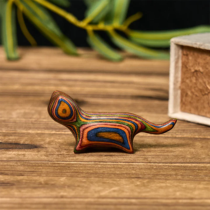 Mini Rainbow Eucalyptus Walking Cat Carved Reduce Stress Decoration | Zen Ara Grove