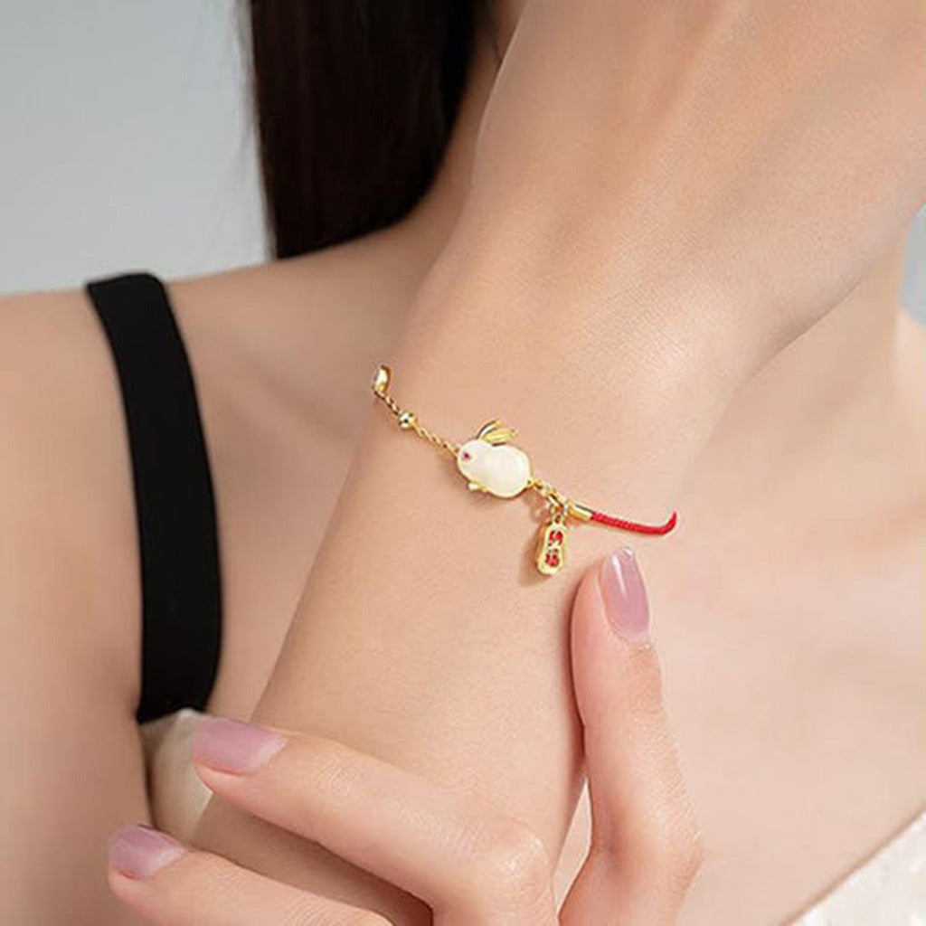 Blessing Bunny Red String Bracelet – Half Chain, Half Cord, Fully Lucky | Zen Ara Grove