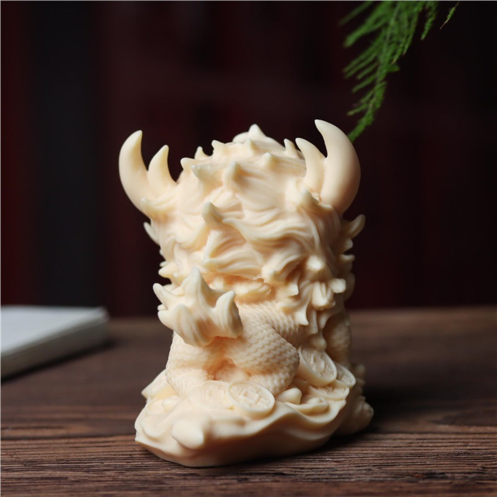 Hand-Carved Tagua Three Auspicious Beasts – Dragon, Qilin & Pixiu Figurine Set | Zen Ara Grove
