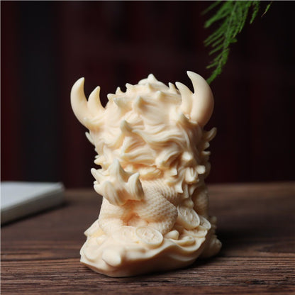 Hand-Carved Tagua Three Auspicious Beasts – Dragon, Qilin & Pixiu Figurine Set | Zen Ara Grove