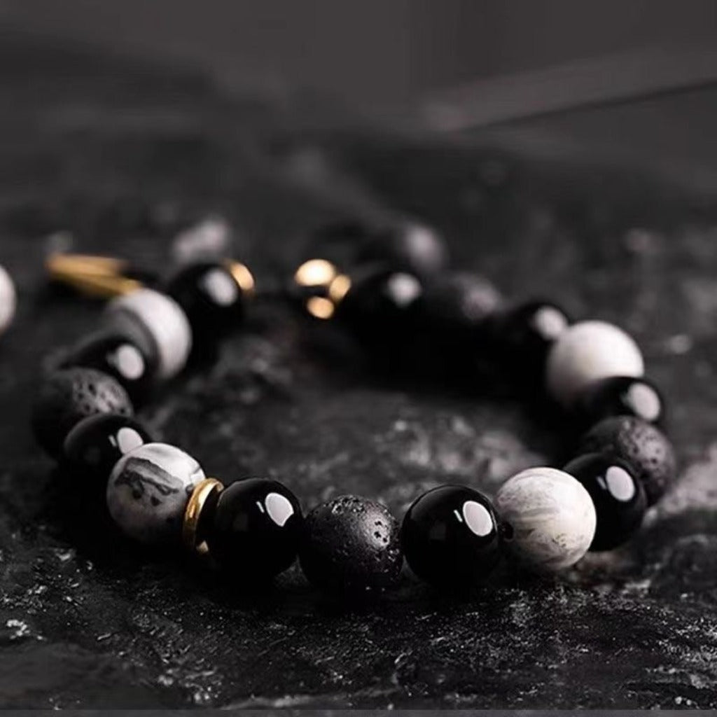 Handmade Adjustable Cord – Volcanic Stone & Polished Obsidian, Galaxy Style | Zen Ara Grove
