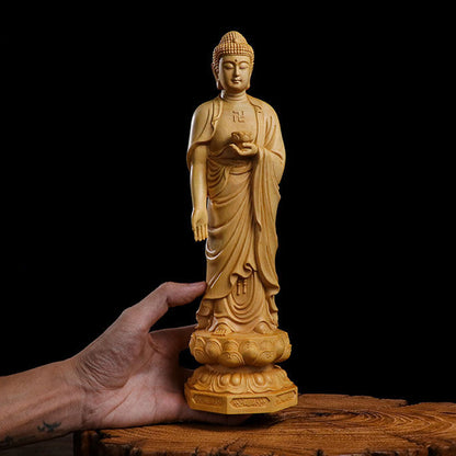 Hand‑Carved Boxwood Triple Holy Buddha Statue – Symbol of Compassion, Wisdom & Enlightenment | Zen Ara Grove