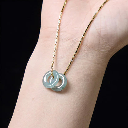 Double Jade Peace Buckle Necklace with Gold-Tone or Silver-Tone Chain