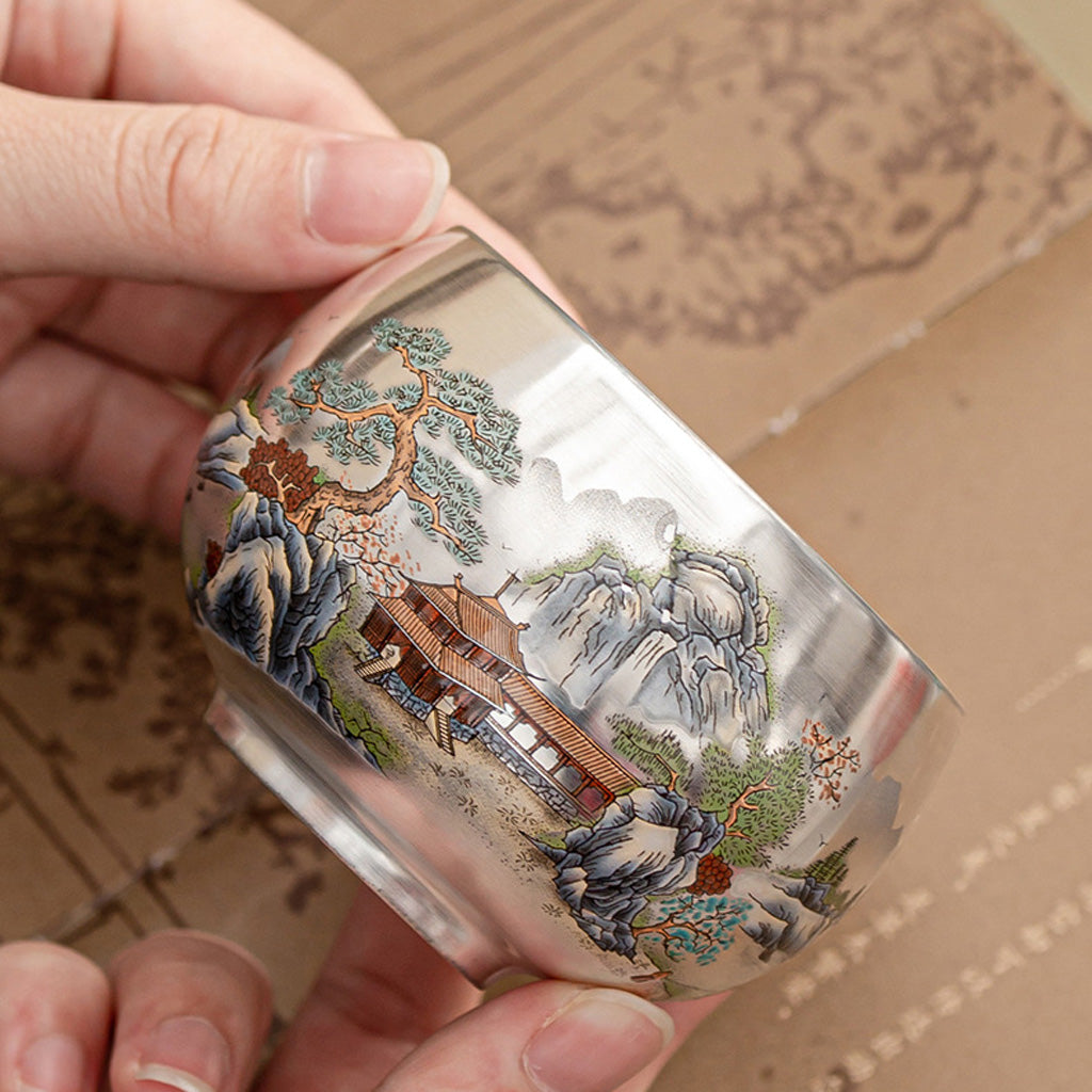 999 Silver Tea Cup – Emblem of Serenity & Blessing – Fine Hammered Finish | Zen Ara Grove