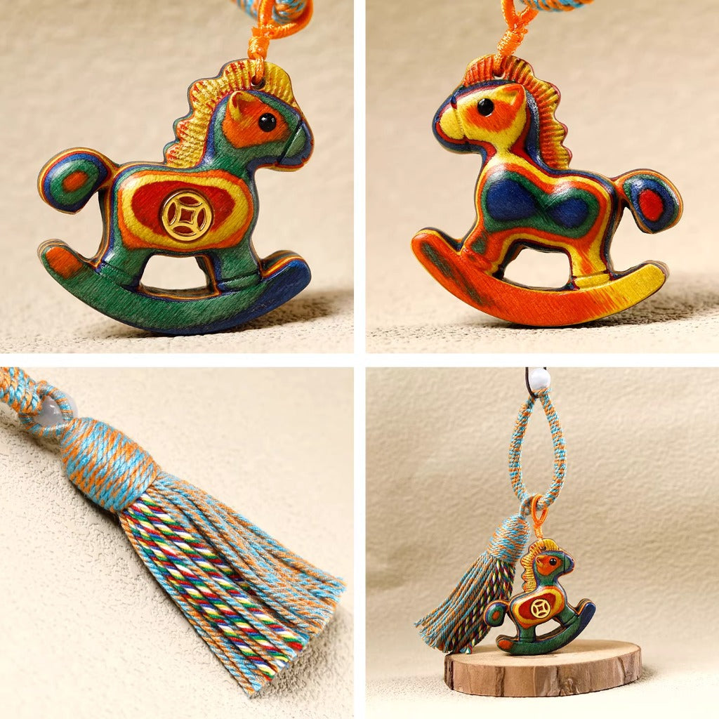 Handwoven Rainbow Rocking Horse Keychain – Whimsical Charm for Everyday | Zen Ara Grove