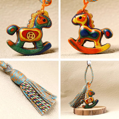Handwoven Rainbow Rocking Horse Keychain – Whimsical Charm for Everyday | Zen Ara Grove