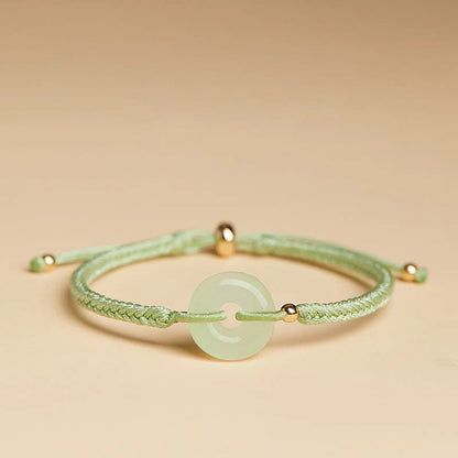Adjustable Hand-Braided Hetian Jade Peace Buckle Bracelet — Balance & Good Wishes
