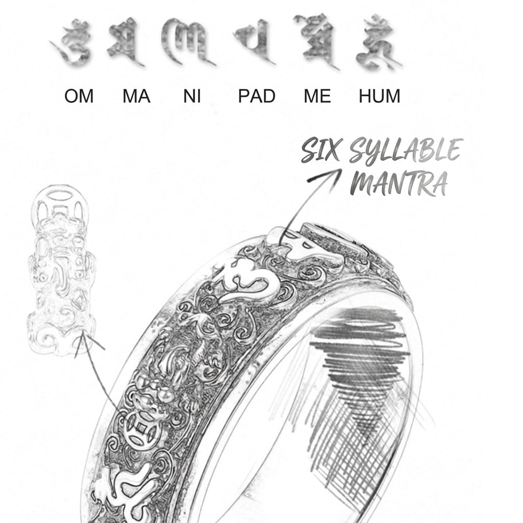 LIMITED TIME OFFER - Six-Word Mantra Spin Ring with Pixiu Blessings | Zen Ara Grove