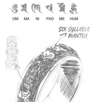 LIMITED TIME OFFER - Six-Word Mantra Spin Ring with Pixiu Blessings | Zen Ara Grove