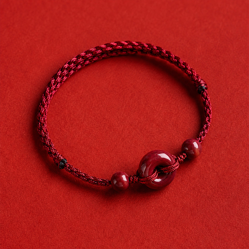 Adjustable Cinnabar Peace Buckle Cord Bracelet — Balance & Good Wishes