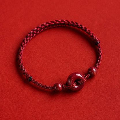 Adjustable Cinnabar Peace Buckle Cord Bracelet — Balance & Good Wishes
