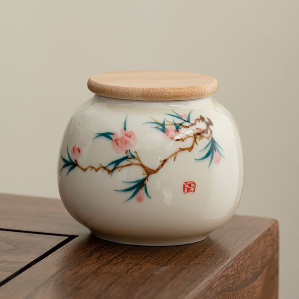Hand-painted Ceramic Tea Canister – Airtight Storage for Loose Leaf Tea | Zen Ara Grove
